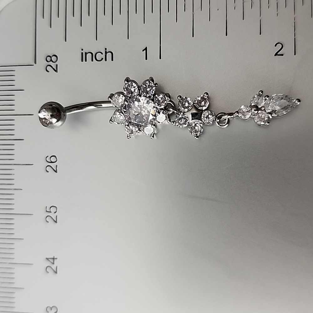 FLOWER Crystal BELLY BUTTON RING Multi GEMS - Picture 3 of 4